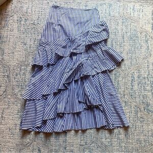 Banana Republic Navy Striped Ruffle Midi Skirt